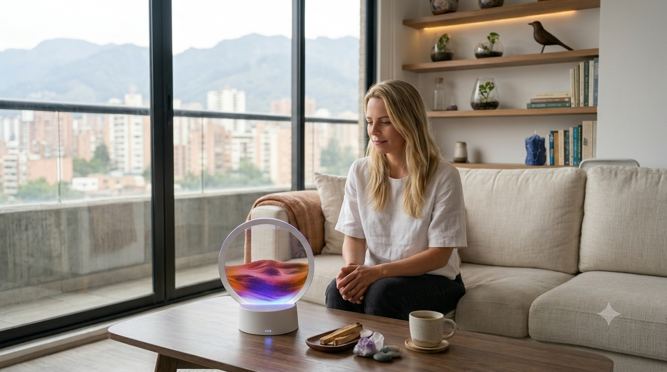 Lámpara 3D Cristal Flotante — Luz LED Nocturna con Base de Madera