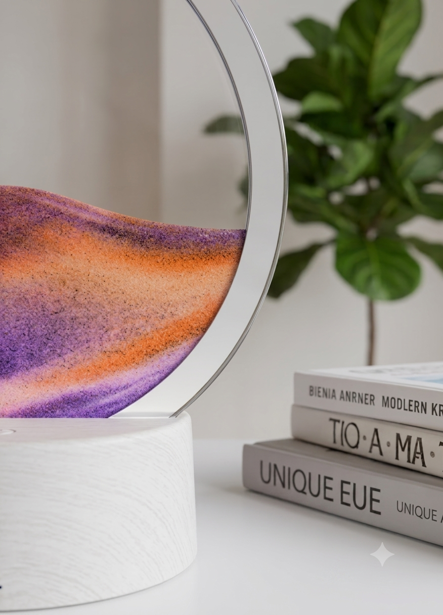 Detalle de cerca de la lámpara 3D cristal flotante con diseño grabado y base de madera