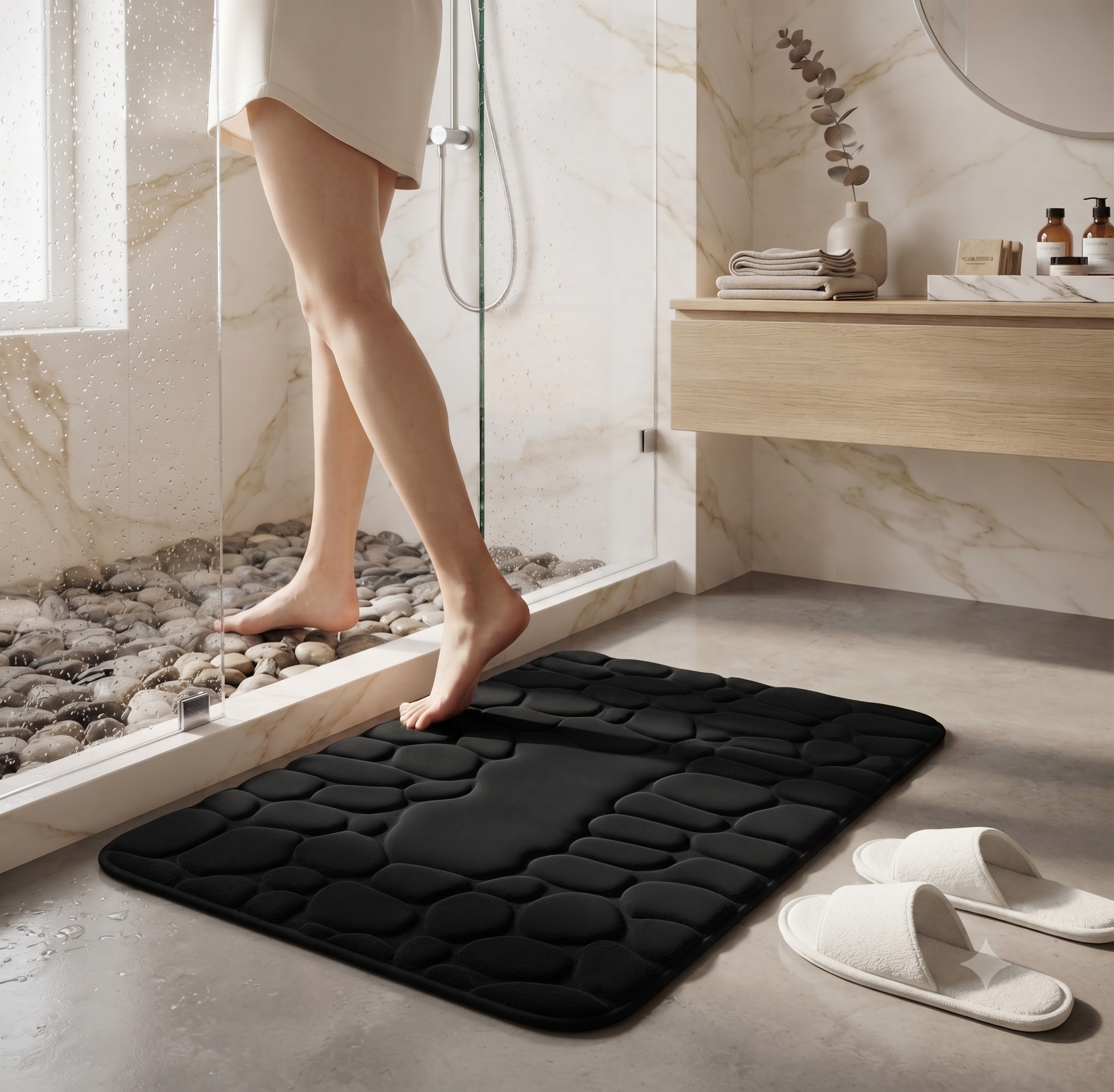 Tapete de Baño Antideslizante Tipo Piedra | Efecto Spa